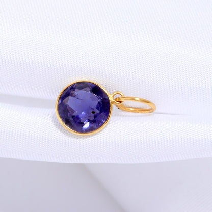 Natural Blue lolite Charm, Solid 18k Gold Charm, Handmade Gold Charm, September Birthstone Charm, lolite Cut Charm, Minimalist Charm Pendant