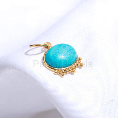 Natural Blue Turquoise Charm, 18k Solid Gold Charm, Blue Turquoise Charm, Charm Necklace, Handmade Gold Charm, Charm Pendant, Gift For Her