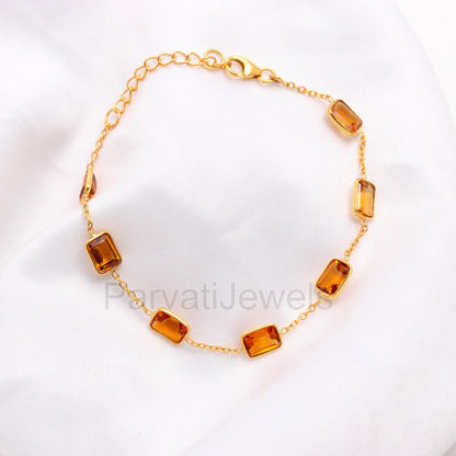 Natural Citrine Bracelet, 18k Solid Gold Bracelet, Handmade Bracelets, Citrine Bracelet, Gold Bracelet, Gift for her, Citrine Gold Bracelet