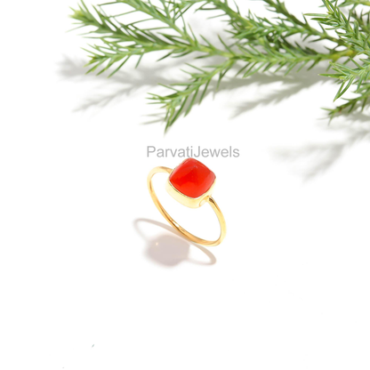 Natural Carnelian Gold Ring, 18k Solid Gold Ring, Handmade Gold Ring, Dainty Gold Ring, Minimalist Gold Ring, Gift For Her