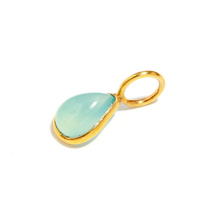 Natural Blue Chalcedony Charm, Solid 18K Gold Charm, Blue Chalcedony Gold Charm, March Birthstone Charm, Handmade Gold Charm, Gift For Mom