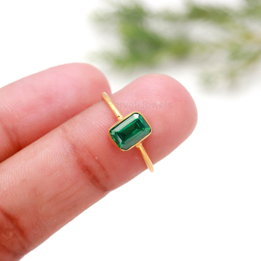 Lab Created Emerald Gold Ring, 18K Solid Gold Ring, Handmade Gold Ring, May Birthstone, Gift for her, Dainty Gold Ring, Emerald Gold Ring