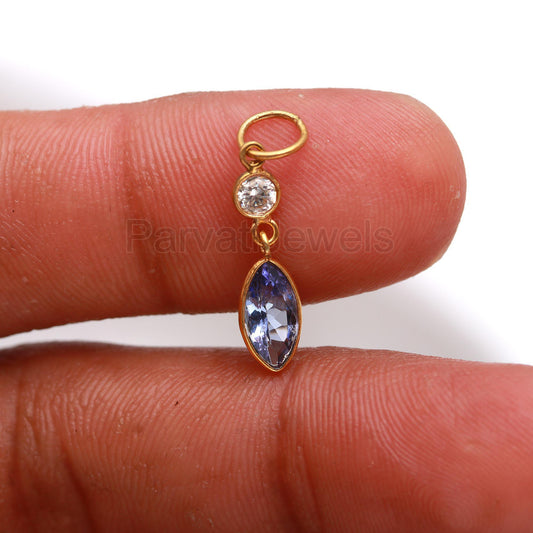 AA Natural Tanzanite With Moissanite Charm, Solid 18k Gold Charm, Handmade Charm, December Birthstone Charm, Tanzanite Charm, Gold Pendant
