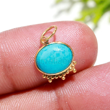 Natural Blue Turquoise Charm, 18k Solid Gold Charm, Blue Turquoise Charm, Charm Necklace, Handmade Gold Charm, Charm Pendant, Gift For Her