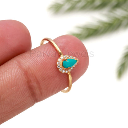 AA Natural Sleeping Beauty Turquoise With Moissanite Ring, 14k Solid Gold Ring, Handmade Gold Ring, Sleeping Gold Ring, Birthstone Gold Ring