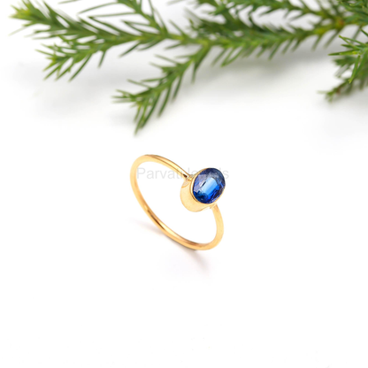 Natural Kyanite Oval Gold Ring, 18k Solid Gold Ring, Handmade Gold Ring, Kyanite Engagement Ring, Dainty Gold Ring