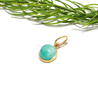 Natural Amazonite Charm, 18k Solid Gold Charm, Amazonite Gold Charm, Gold Charm, Birthstone Charm Pendant, Handmade Gold Charm, Gift for Her