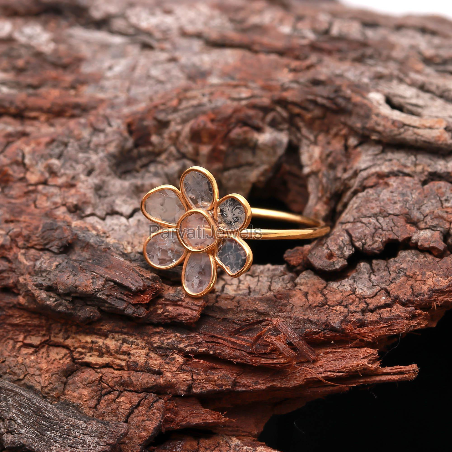 Natural Diamond Slice Ring, 18k Solid Gold Diamond Ring, Handmade Gold Ring, Engagement Ring, Wedding Diamond Polki Ring, Diamond Gold Ring