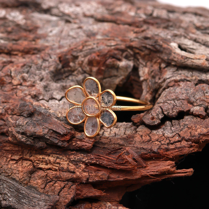 Natural Diamond Slice Ring, 18k Solid Gold Diamond Ring, Handmade Gold Ring, Engagement Ring, Wedding Diamond Polki Ring, Diamond Gold Ring
