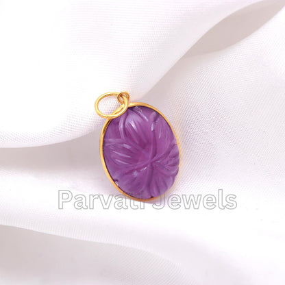 AA Natural Amethyst Charm, 18k Solid Gold Charm, Amethyst Carving Charm, Gold Pendant, Gold Charm Necklace, Handmade Charm, Gift for her,18K
