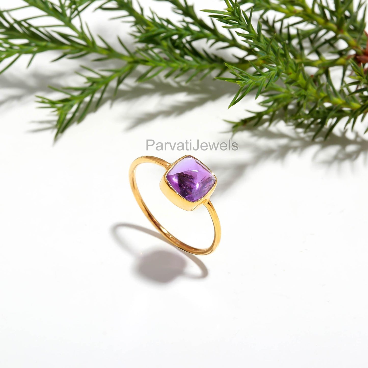 Natural Amethyst Pyramid Shaped Gold Ring, Dainty Gold Ring, Handcrafted Gold Ring, Gift for her, February Birthstone, 18K Solid Gold Ring