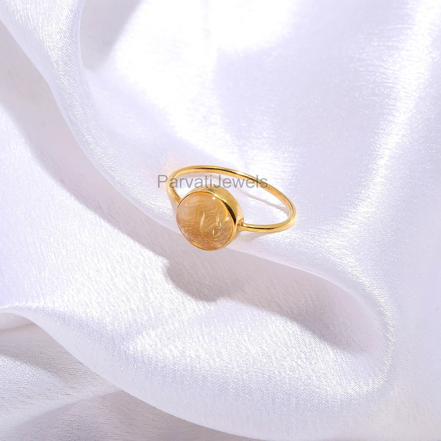 AA Natural Citrine Gold Ring, 18K Solid Gold Ring, Handcrafted Gold Ring, Dainty Gold Ring, Boho Garnet Ring, November Birthstone Ring