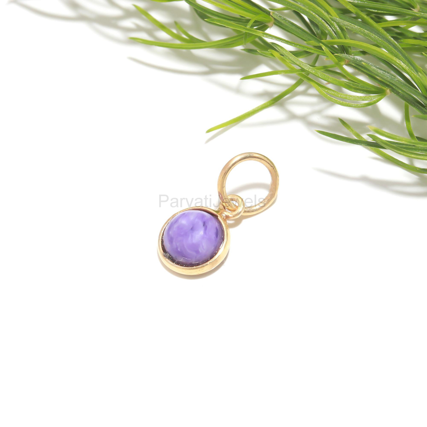 Natural Charoite Charm, 18k Solid Gold Charm, Charoite Gold Pendant, Charm Pendant, Gold Charm Necklace, Handmade Gold Charm