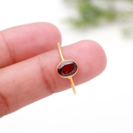 AA Natural Garnet Gold Ring,18K Solid Gold Ring, Handmade Garnet Ring, Dainty Gold Ring, January Birthstone Ring, Gift for her