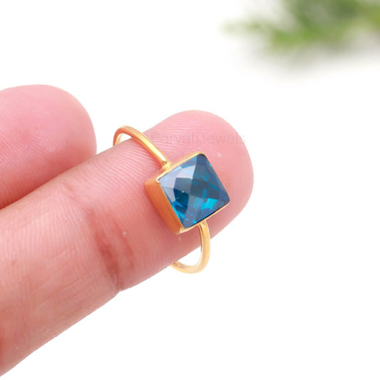 AA Lab Created London Blue Topaz Gold Ring, 18K Solid Gold Ring, Handmade Gold Ring, December Birthstone, Gift for her, Dainty Gold Ring