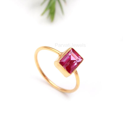 Lab Created Pink Tourmaline Gold Ring, 18K Solid Gold Ring, Handcrafted Ring, Dainty Gold Ring, October Birthstone, Tourmaline Gold Ring