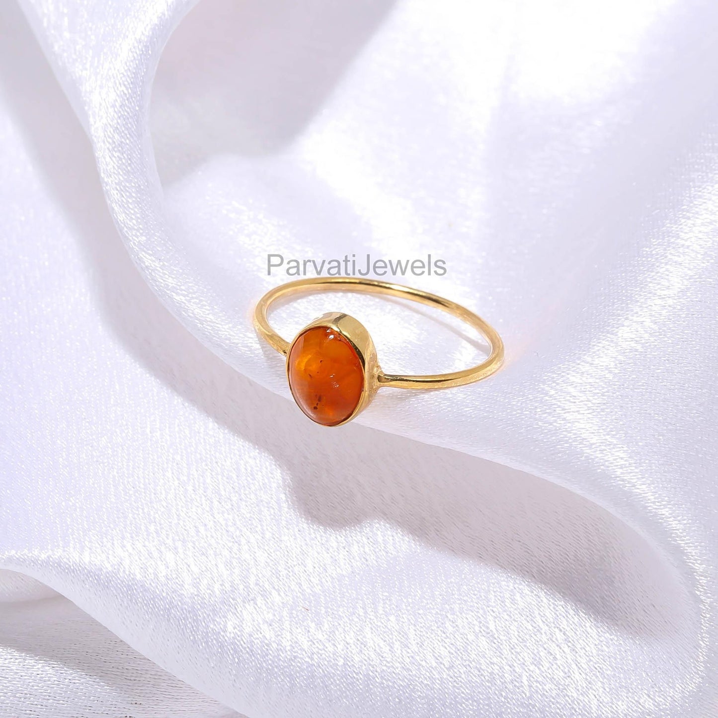 Natural Amber Oval Ring, 18K Solid Gold Ring, Yellow Amber Gold Ring, November Birthstone, Handmade Ring, Minimalist Gold Ring, Dainty Ring