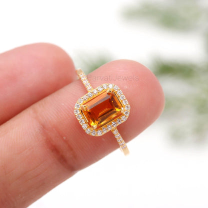 AA Natural Citrine With Diamond Gold Ring, 14K Solid Gold Ring, November Birthstone, Handcrafted Ring, Dainty Gold Ring, Citrine Gold Ring