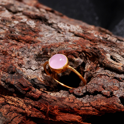 AA Rose Quartz Gold Ring, 18K Solid Gold Ring, Dainty Gold Ring, Handcrafted Ring, January Birthstone Ring, Gold Jewelry