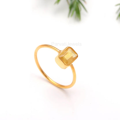 Lab Created Yellow Sapphire Eternity Ring, Solid 18k Gold Sapphire Ring, Handmade Ring, November Birthstone Ring, Genuine Sapphire Ring