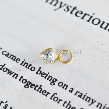 18K Solid Gold Heart Shape Moissanite Charm, Handmade Gold Moissanite Charm, 18K Gold Handmade Charm, Handmade Gold Charm Made For Gifting