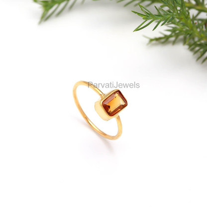 Natural Citrine Gold Ring, Handcrafted Gold Ring, 18k Solid Gold Ring, Citrine Ring, Gift For Her, Dainty Gold Ring, Dainty Ring