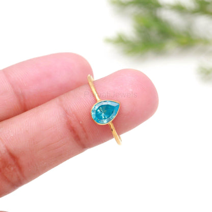 AA Natural Blue Topaz Gold Ring, 18K Solid Gold Ring, Dainty Gold Ring, Handmade Gold Ring, December Birthstone, Gift for her