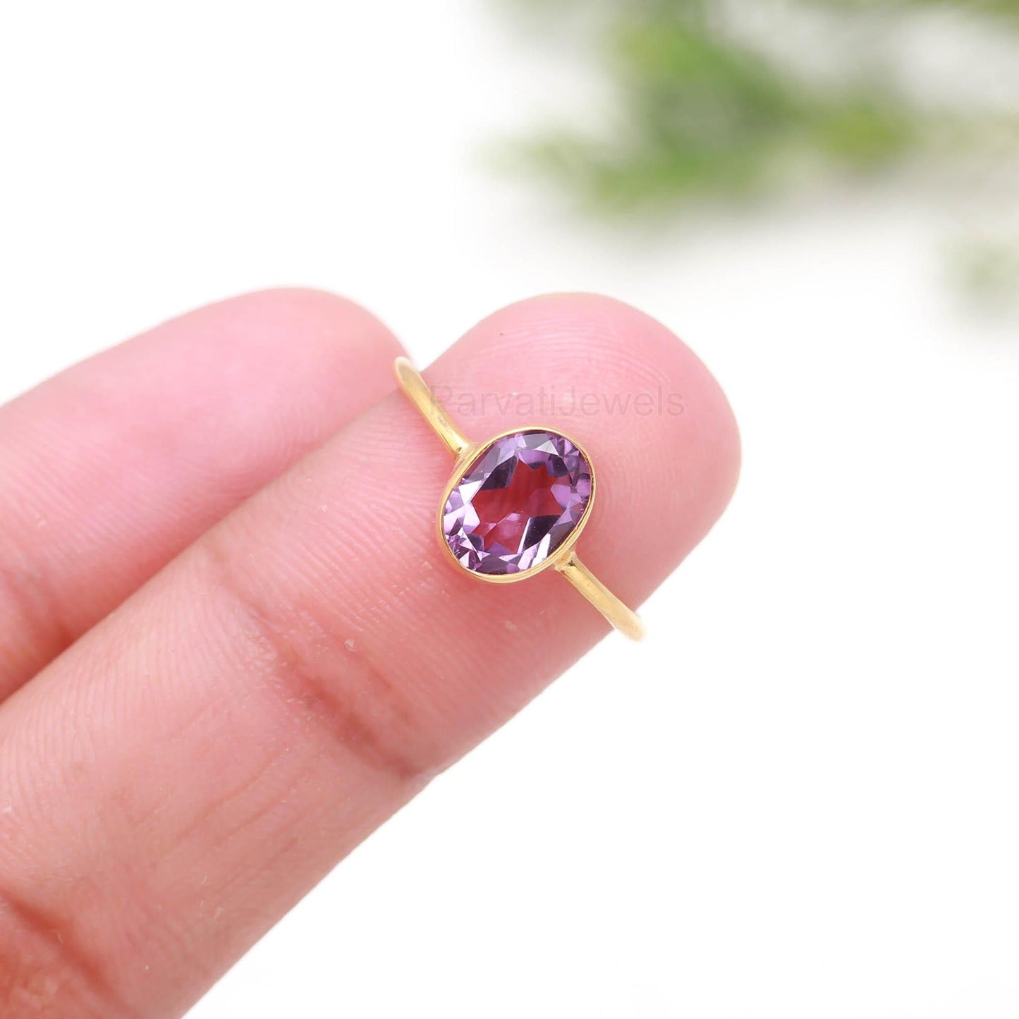 Natural Amethyst Gold Ring, Dainty Gold Ring, Handcrafted Gold Ring, Gift for her, February Birthstone, 18K Solid Gold Ring