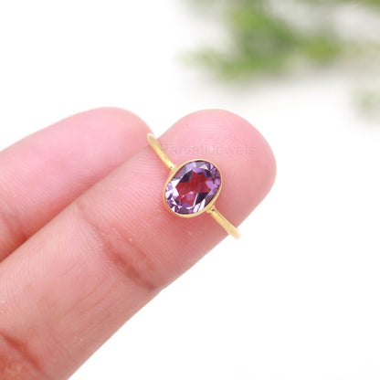 Natural Amethyst Gold Ring, Dainty Gold Ring, Handcrafted Gold Ring, Gift for her, February Birthstone, 18K Solid Gold Ring