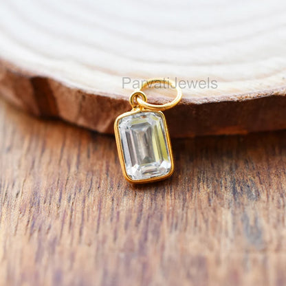 Natural Moissanite 18K Gold Charm Pendant, Moissanite Charm 18k Solid Gold, Solid Gold 18K Charm, April Birthstone Charm Pendant