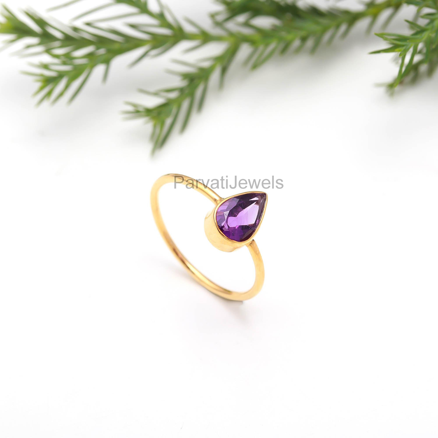 Natural Amethyst Pear Shaped Gold Ring, Handmade Gold Ring, 18k Solid Gold Ring, Gift For Her, Dainty Gold Ring, Minimalist Gold Ring