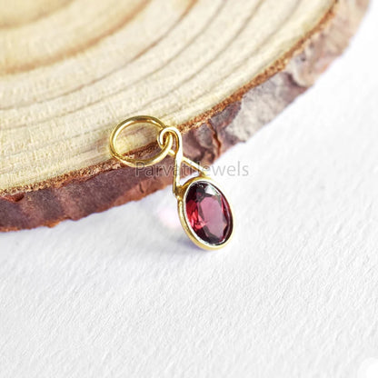 18K Solid Gold Garnet Gemstone Charm, 18K Solid Gold Charm, Natural Garnet Charm, Gold Charm, Charm Pendant, Charm Necklace, Gift Jewelry