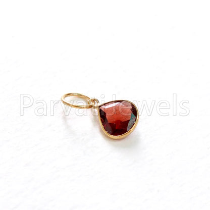 Garnet Charm, 18k Solid Gold Charm, Natural Garnet Charm, Gold Charm, Charm Pendant, Charm Necklace, Handmade Gold Charm