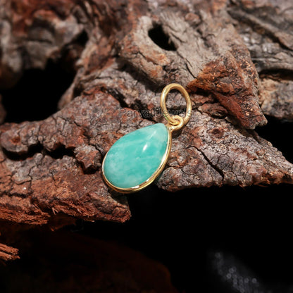 AA Natural Amazonite Charm, 18k Solid Gold Charm, Amazonite Charm, Gold Charm, Birthstone Charm Pendant, Handmade Gold Charm, Gift for Her