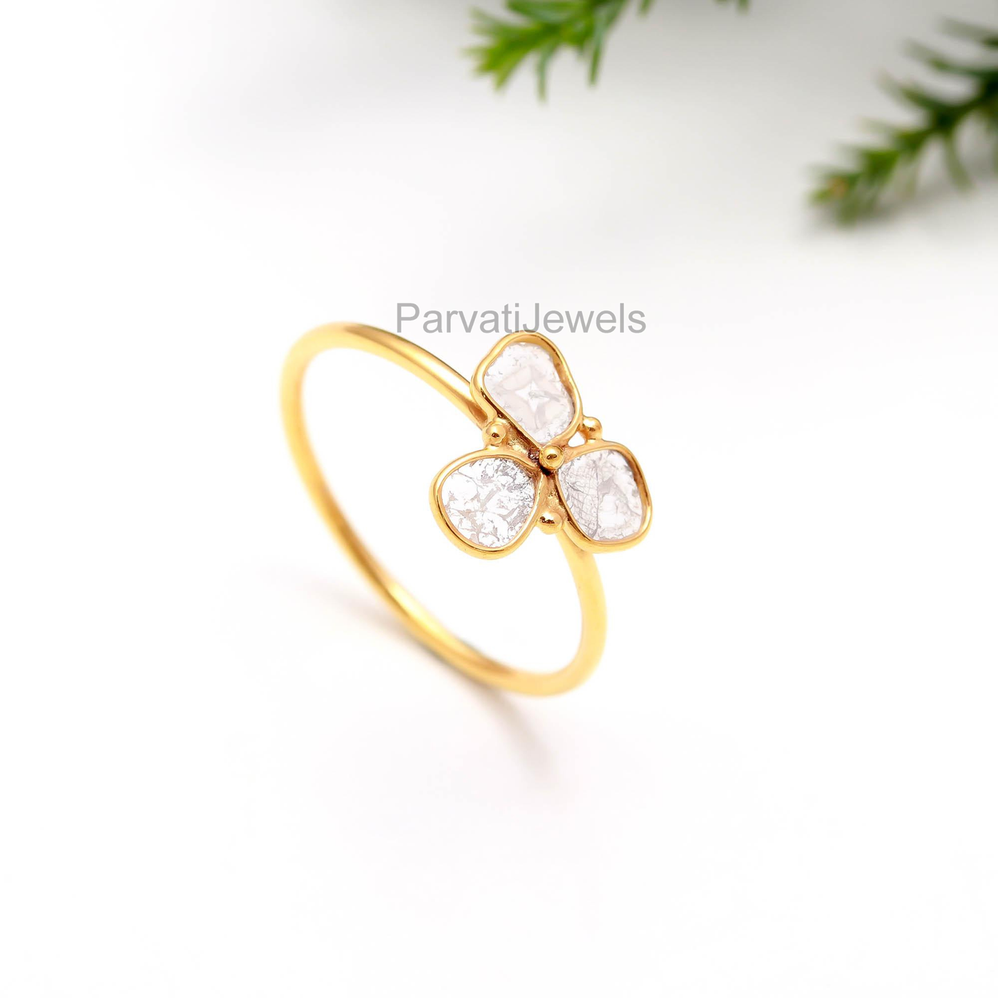 Natural Diamond Gold Ring, 18k Solid Gold Diamond Ring, Handmade Gold Ring, Diamond Slice Ring, Engagement Ring, Wedding Diamond Polki Ring