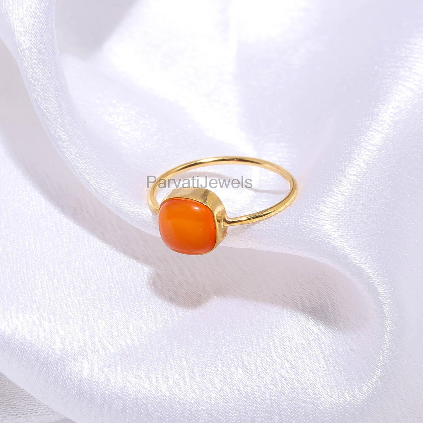 Natural Carnelian Cushion Shaped Gold Ring, Handmade Gold Ring, Dainty Gold Ring, 18k Solid Gold Ring, Minimalist Gold Ring, Gift For Her