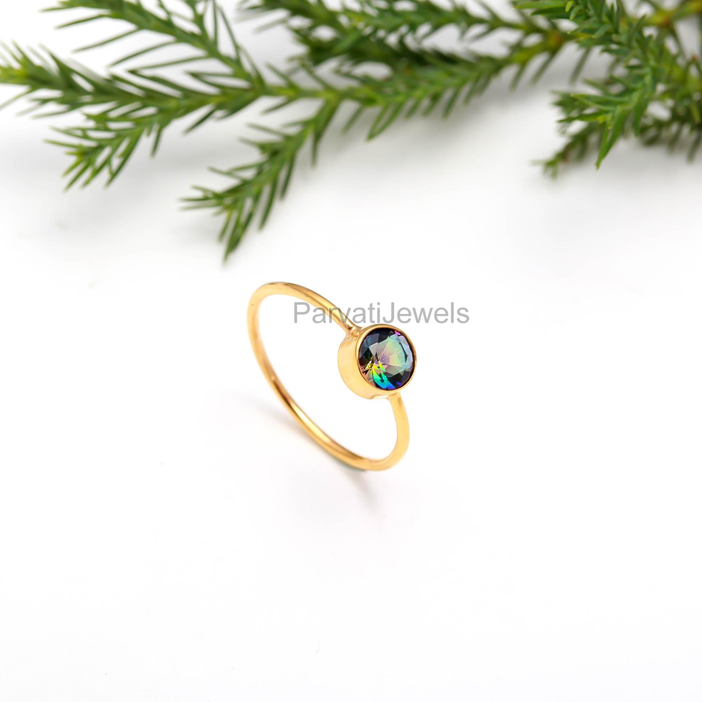 AA Natural Mystic Gold Ring, 18K Solid Gold Ring, Dainty Gold Ring, Handcrafted Ring, November Birthstone Ring, Mystic Topaz Gold Jewelry
