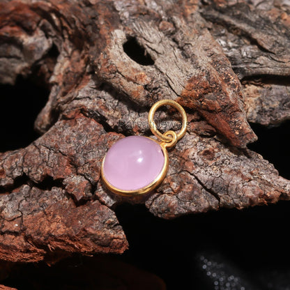 Natural Pink Chalcedony Charm, 18k Solid Gold Charm, Minimalist Gold Charm, Dainty Gold Charm, Gemstone Gold Charm, Handcrafted Gold Charm,
