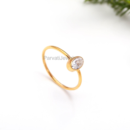 AA Natural Moissanite Gold Ring, Handmade Gold Ring, Gift for her, 18K Solid Gold Ring, Dainty Gold Ring, Minimalist Gold Ring