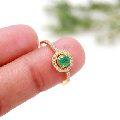 Natural Emerald Gold Ring, 14K Solid Gold Ring, Emerald Diamond Ring, Handcrafted Ring, Dainty Emerald Gold Ring, May Birthstone