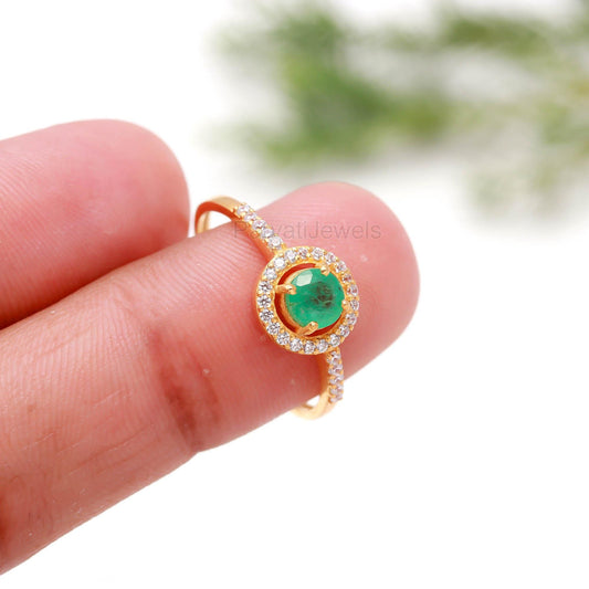 Natural Emerald Gold Ring, 14K Solid Gold Ring, Emerald Diamond Ring, Handcrafted Ring, Dainty Emerald Gold Ring, May Birthstone