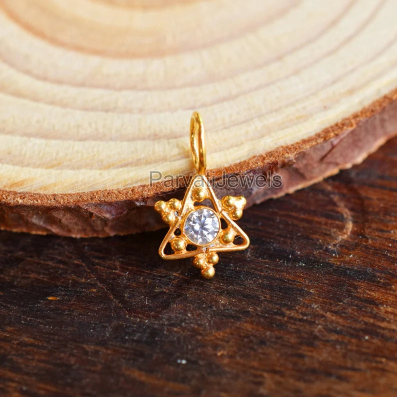 14k & 18K Solid Gold Natural Moissanite Pendant, Solid Gold Charm Pendant, Handmade Gold Moissanite Charm, Handmade Charm Made For Gifting