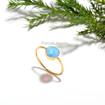 AA Aura Opal Gold Ring, Dainty Gold Ring, 18K Solid Gold Ring, Handcrafted Ring, October Birthstone Ring, Gold Jewelry