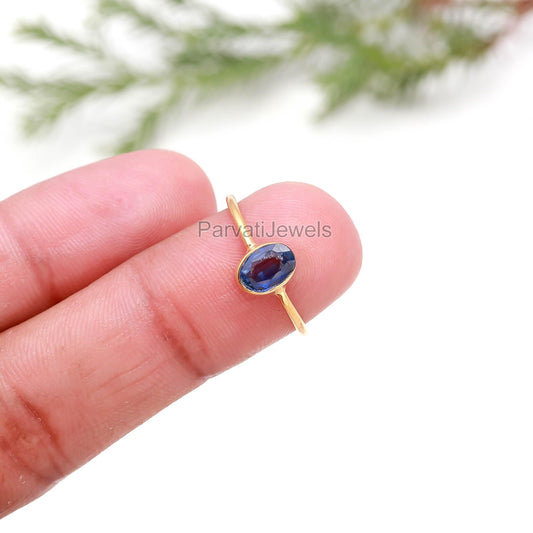 Lab Created Blue Sapphire Gold Ring, 18K Solid Gold Ring, Handcrafted Ring, Dainty Gold Ring, September Birthstone, Blue Sapphire Jewelry