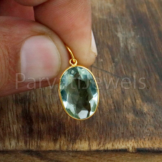 Natural Green Amethyst Charm, 18k Solid Gold Charm, Natural Green Amethyst Charm, Gold Charm, Charm Pendant, Charm Necklace, Handmade Gold Charm