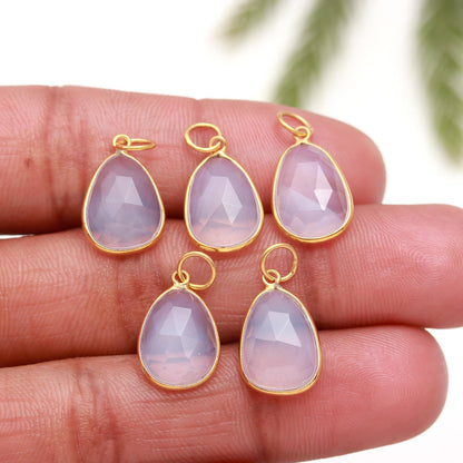AA Natural Lavender Opal Charm, Solid 18k Gold Charm, Handmade Gold Charm, Fancy Shape Opal Rose Cut Charm, Birthstone Charm, Gold Charm