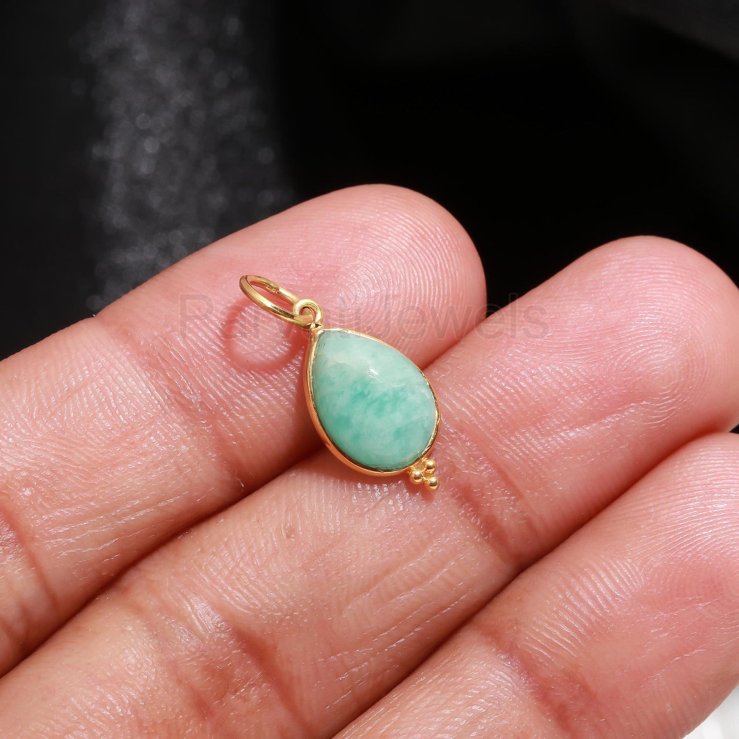 AAA Natural Amazonite Charm, 18k Solid Gold Charm, Amazonite Charm, Gold Charm, Birthstone Charm Pendant, Handmade Gold Charm, Gift for Her