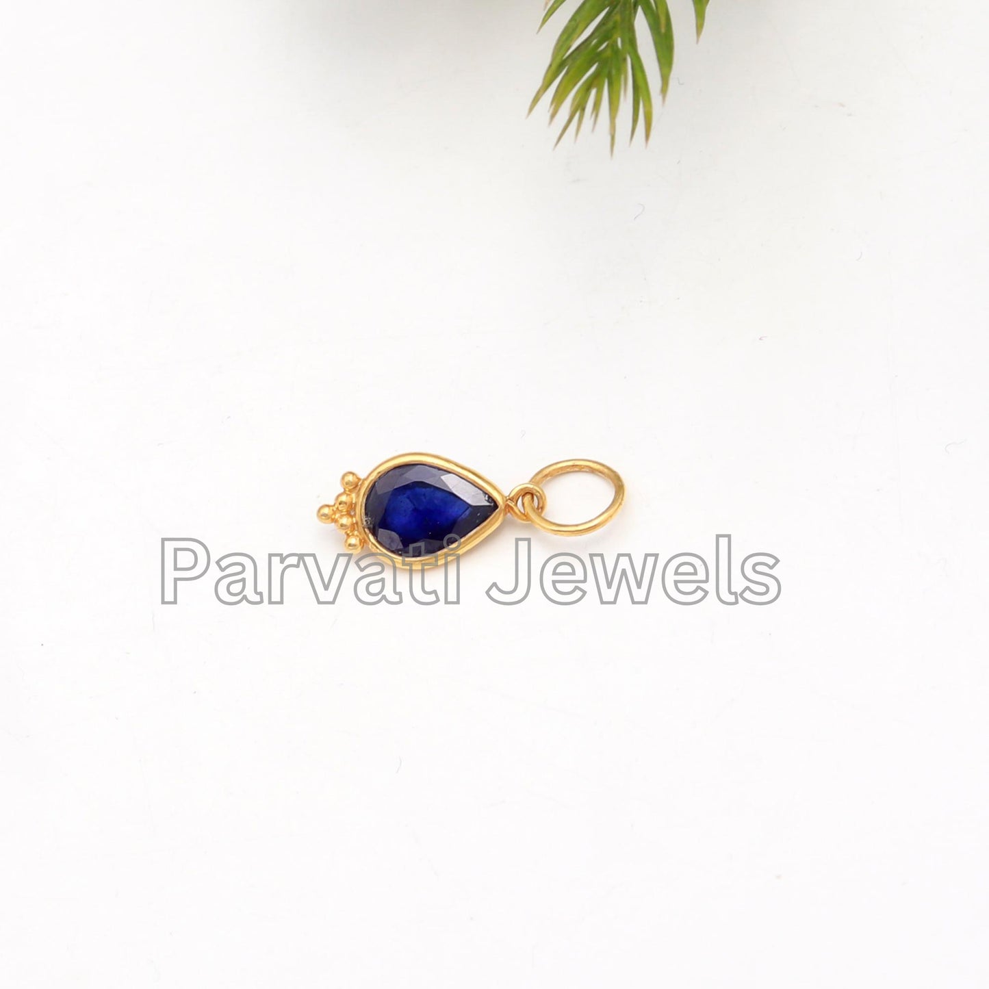 Natural Blue Sapphire Gold Charm Pendant, Sapphire Gold Charm, September Birthstone, Made for gifting, 18K Solid Gold Charm, Gift for her