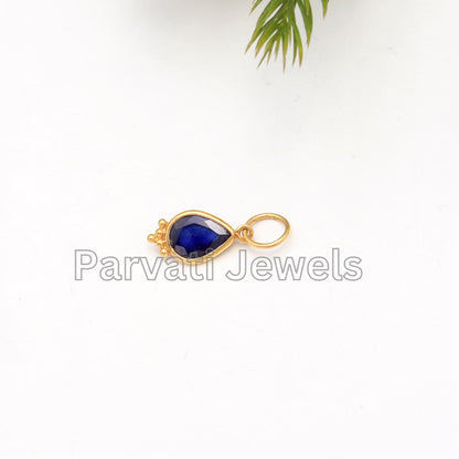 Natural Blue Sapphire Gold Charm Pendant, Sapphire Gold Charm, September Birthstone, Made for gifting, 18K Solid Gold Charm, Gift for her