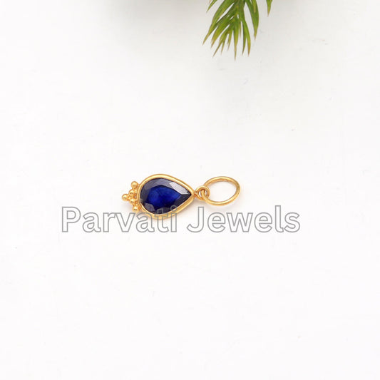 Natural Blue Sapphire Gold Charm Pendant, Sapphire Gold Charm, September Birthstone, Made for gifting, 18K Solid Gold Charm, Gift for her